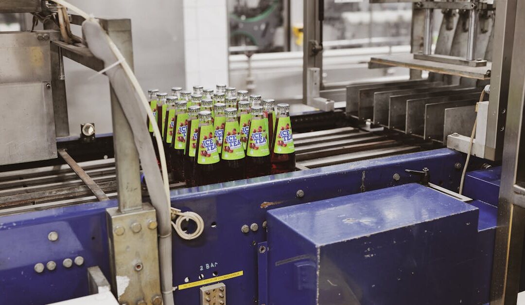Glass bottles on an automated line in a Lipik factory, Croatia.