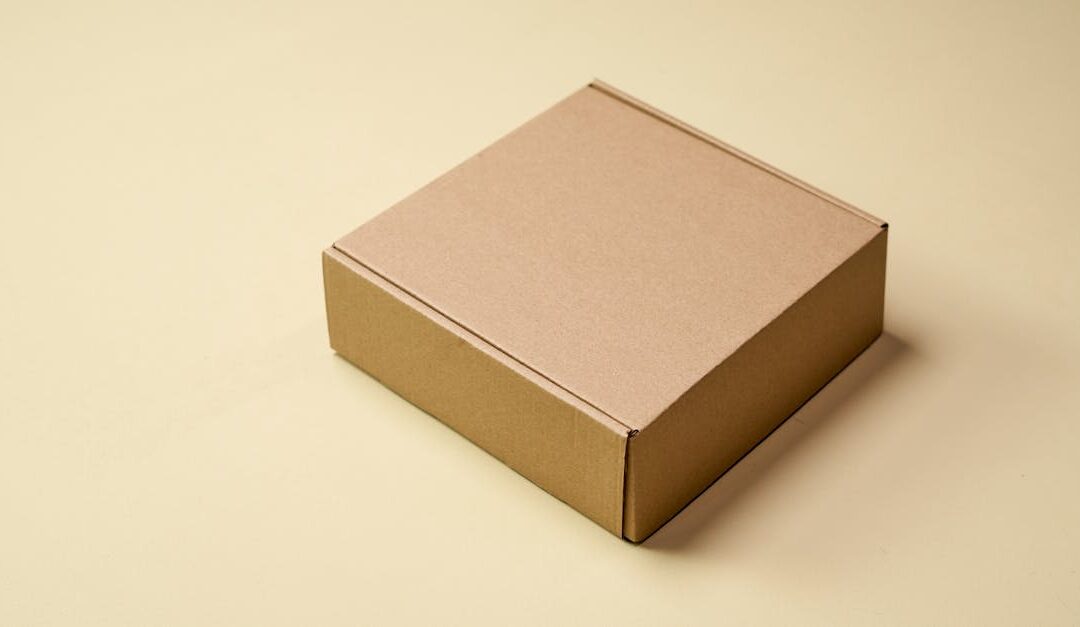 Simple cardboard box displayed on a neutral surface, ideal for product packaging visuals.