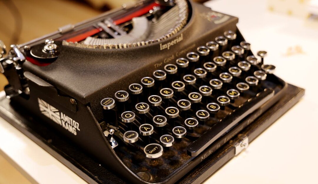 Classic black Imperial typewriter on a desk, capturing a nostalgic and vintage feel.