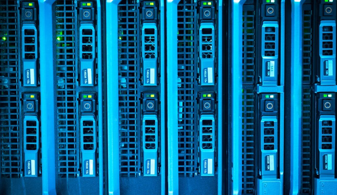 Detailed image of illuminated server racks showcasing modern technology infrastructure.