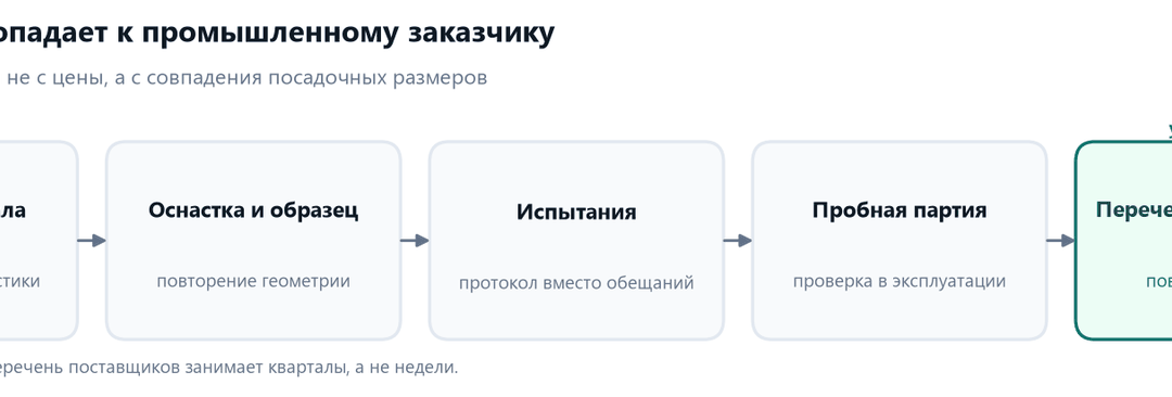 Схема входа фильтра к промышленному заказчику: обмер оригинала, оснастка и образец, испытания, пробная партия, перечень поставщиков